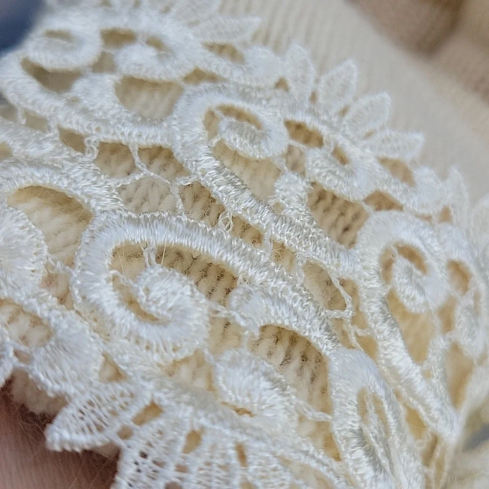 Carolina Amato Wool Angora Rabbit Hair Ivory Knit Laced Gloves sz.8 New